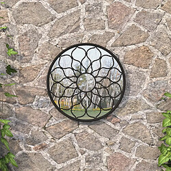 vidaXL Miroir de jardin Noir 60x3 cm Fer Rond utilisation extérieure 