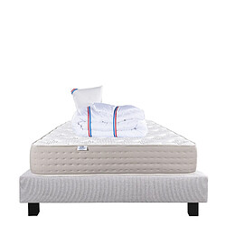 LUXURY LITERIE Ensemble matelas Dreamlux 90x190 cm + sommier gris ep20cm + oreiller + couette pas cher