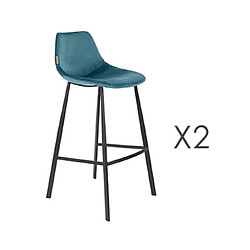 Mes Lot de 2 chaises de bar H80 cm en velours bleu - FRANKY