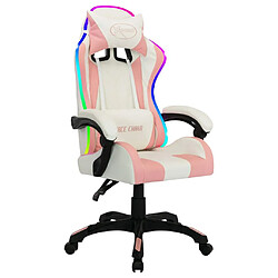 Maison Chic Fauteuil de jeux vidéo avec LED,Fauteuil Gamer du Bureau RVB Rose et noir Similicuir -MN21953