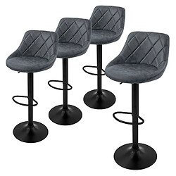 ML-Design Lot 4 tabourets de bar rembourrées en simili anthracite hauteur réglable 62-82cm 