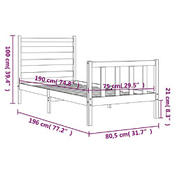 vidaXL Cadre de lit sans matelas noir bois de pin massif pas cher