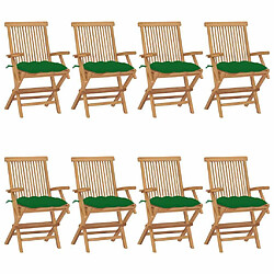 Maison Chic Lot de 8 Chaises de jardin,Fauteuil d'extérieur avec coussins vert Bois de teck massif -MN94458