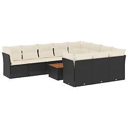 vidaXL Salon de jardin 11 pcs avec coussins noir résine tressée