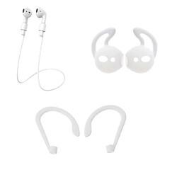 Shot Pack accessoires pour Airpods (Fils + Tour D'oreilles + Accroche Oreilles) Silicone (BLANC) 