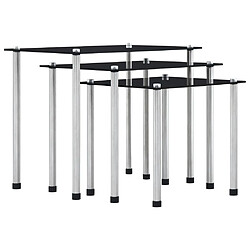 vidaXL Tables gigognes 3 pcs Noir Verre trempé