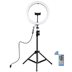 Wewoo Support de trépied + Double de téléphone horizontal + 11,8 pouces 30 cm Surface incurvée RGB Dimmable LED température de couleur Ring Vlogging Video Light Kits de diffusion en direct avec chaussure froide Ball Head & Phone Clamp & Remote Contorl Noir