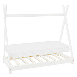 ML-Design Lit d'enfant Tipi avec matelas cadre de lit en bois massif de pin blanc 70x140cm