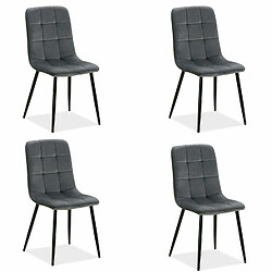 Decoshop26 Lot de 4 chaises de salle à manger cuisine confortable et moderne en tissu velours gris pieds en métal noir CDS06202