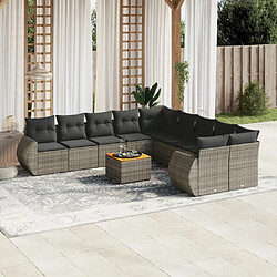 vidaXL Salon de jardin 11 pcs avec coussins gris résine tressée 