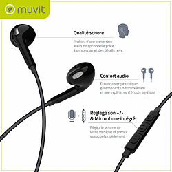 Muvit Écouteurs Jack 3.5mm avec Microphone et Bouton Contrôle de Volume Noir