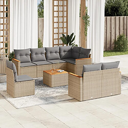 Maison Chic Salon de jardin avec coussins 9 pcs | Ensemble de Table et chaises | Mobilier d'Extérieur beige résine tressée -GKD71484