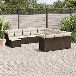 vidaXL Salon de jardin avec coussins 12 pcs marron résine tressée