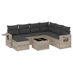 vidaXL Salon de jardin 8 pcs avec coussins gris clair résine tressée