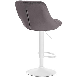 Decoshop26 Tabouret de bar en velours gris coutures décoratives pivotant support métal blanc TDB10659 pas cher