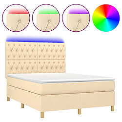 vidaXL Sommier à lattes de lit et matelas et LED Crème 140x190cm Tissu