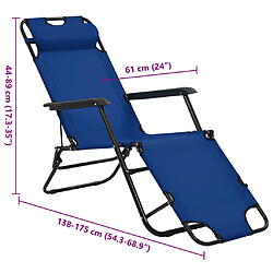 vidaXL Chaises longues pliables 2 pcs avec repose-pied Acier Bleu pas cher