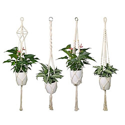 BESTA Ensemble de 4 porte-plantes en pot de fleurs Porte-plantes en macramé d'intérieur et d'extérieur 