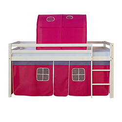 Homestyle4U Lit avec rideaux et tunnel rose