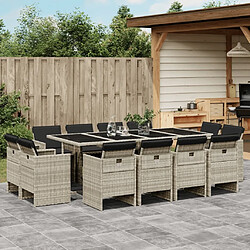 Maison Chic Ensemble à manger d'extérieur 13 pcs avec coussins,Salon de jardin,Mobilier de jardin gris clair rotin -GKD385873