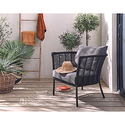 Acheter Bestmobilier MOANA - salon bas de jardin 4 pl + table - corde, métal et bois - noir coussins gris - housse de protection