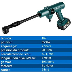 Nettoyeur haute pression sans Fil 3500W 200 bar, 6 EN 1, avec 2 batteries et accessoires, Machine à laver de voiture sans fil