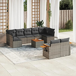 vidaXL Salon de jardin avec coussins 10 pcs gris résine tressée