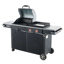 Barbecue Bi-Energy L 2 Feux BRASERO - Barbecue Charbon et Plancha Gaz 48 x 42 cm, 7,2 kW, Noir