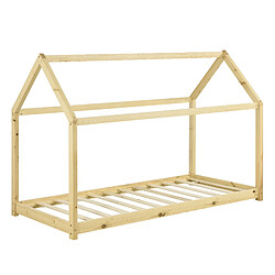 Decoshop26 Lit d'enfant cabane maison avec matelas et sommier à lattes en pin bois naturel 90 x 200 cm 03_0002642