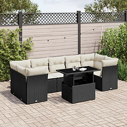 vidaXL Salon de jardin 8 pcs avec coussins noir résine tressée 