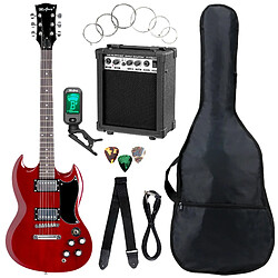 McGrey Rockit guitare électrique double encoche set complet Cherry Red 