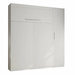 Inside 75 Composition armoire lit LUTECIA blanc mat Couchage 140 x 190 cm colonne armoire