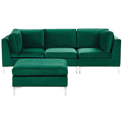 Beliani Canapé modulable 3 places en velours vert avec pouf ottoman EVJA