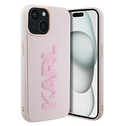 Karl Lagerfeld Coque pour iPhone 15 Plus Bi-matière Dos Effet Cuir Bords Rehaussés Rose Poudré