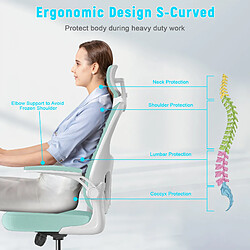 Avis Chaise de bureau - Chaise de bureau ergonomique Rattantree avec appui-tête réglable et support lombaire - Accoudoirs rembourrés rabattables - Chaise de bureau confortable en maille Chaise de travail à dossier haut - Chaise d'ordinateur pivotante - Vert