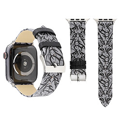 Wewoo Thorns Printing Bracelet de montre en cuir véritable pour Apple Watch séries 5 et 4 40 mm / 3 et 2 et 1 38 mm Gris noir 