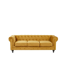 Beliani Canapé 3 places en velours jaune moutarde CHESTERFIELD 