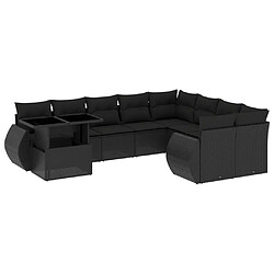 vidaXL Salon de jardin 10 pcs avec coussins noir résine tressée