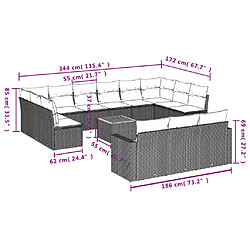 Acheter vidaXL Salon de jardin avec coussins 14 pcs gris résine tressée