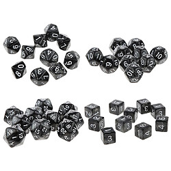 Dice 40pcs Dés à Jouer Multiples Faces en Acrylique Noir Dice D6-d20 D & D TRPG pour Jeux de Société Party Bal