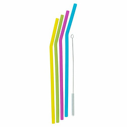 Paris Prix Lot de 4 Pailles & Goupillon Silicone 28cm Multicolore