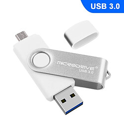 Wewoo Clé USB MicroDrive 64 Go USB 3.0 Téléphone et ordinateur Android Double disque rotatif en métal U Blanc