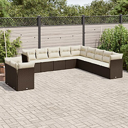 vidaXL Salon de jardin et coussins 11 pcs marron résine tressée