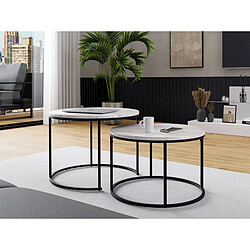 Bestmobilier Thalia, tables basses effet marbre et pieds en métal noir Thalia, tables basses effet marbre et pieds en métal noir - Blanc / Noir