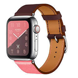 Wewoo Bracelet de poignet en cuir bicolore à boucle unique pour Apple Watch séries 3 et 2 et 1 38 mmrose + vin rouge 