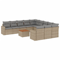 vidaXL Salon de jardin avec coussins 12 pcs beige résine tressée