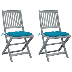 Maison Chic Lot de 2 Chaises pliables d'extérieur avec coussins | Chaises de jardin | Fauteuil Relax Bois d'acacia -GKD93426