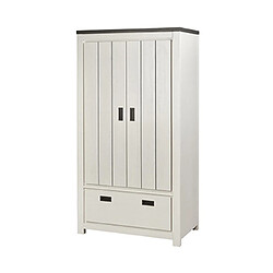 Mes Armoire 2 portes 1 tiroir 98x55x180 cm décor bois blanc et noir 