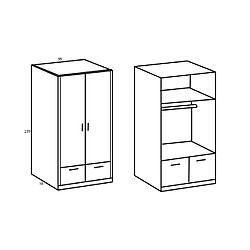 Inside 75 Armoire JUDE 2 portes 2 tiroirs décor graphite façade digi-steel-optic porte soft close