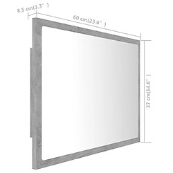 vidaXL Miroir à LED de salle de bain Gris béton 60x8,5x37 cm Acrylique pas cher